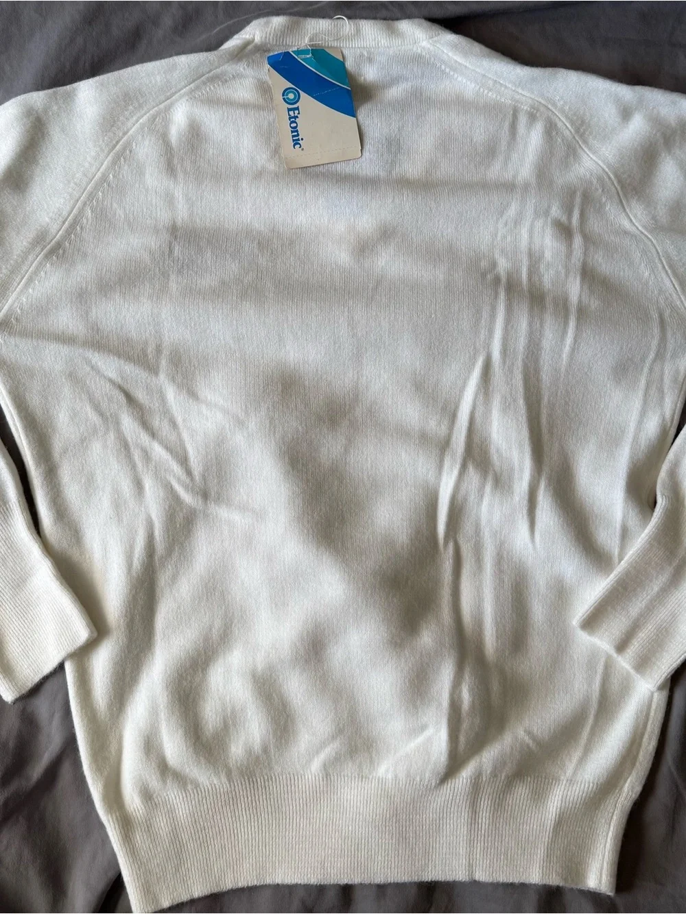 Eton White V-Neck Sweater with Sunset Crest Embroidery